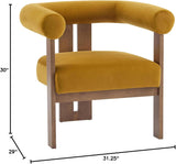 Luxurious Mustard Velvet Barrel Chair with Solid Walnut Frame