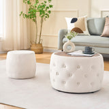 Button-Tufted Nesting Ottomans with Tray