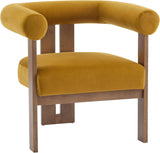 Luxurious Mustard Velvet Barrel Chair with Solid Walnut Frame