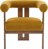 Luxurious Mustard Velvet Barrel Chair with Solid Walnut Frame