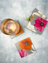 Coaster Set: Cactus Flowers on Grey
