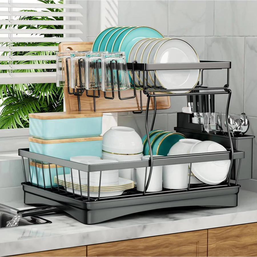 Space-Saving Two-Tier Dish Rack