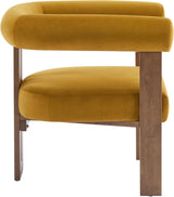 Luxurious Mustard Velvet Barrel Chair with Solid Walnut Frame
