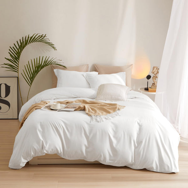 Soft White Queen Duvet Cover Set, 3-Piece