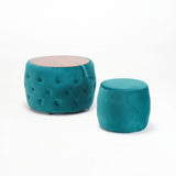 Button-Tufted Nesting Ottomans with Tray