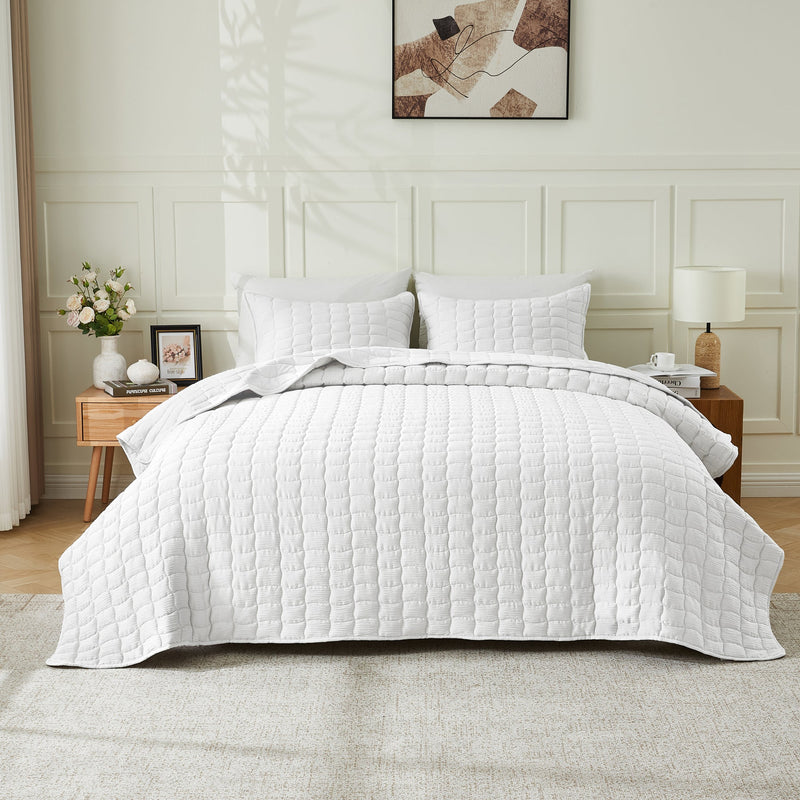 White gauze wave-stitch quilt set
